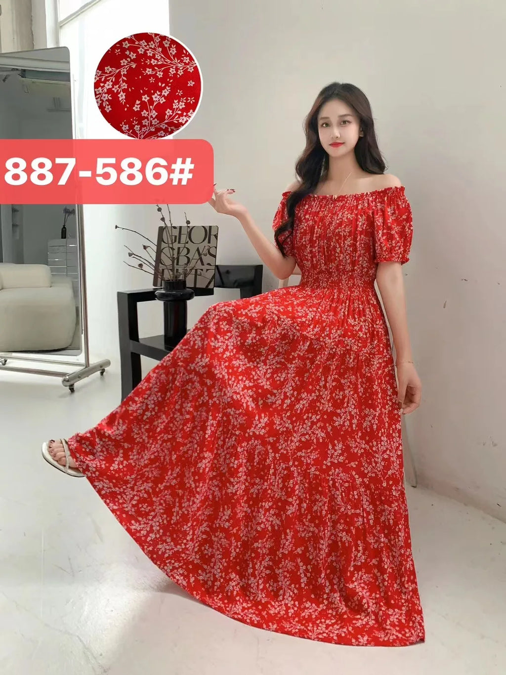 Sexy Slash Neck Long Dress Women Summer Indian Clothes Bohemian Cotton Print Floral Boho Korean Fashion Style Casual Big Skirt