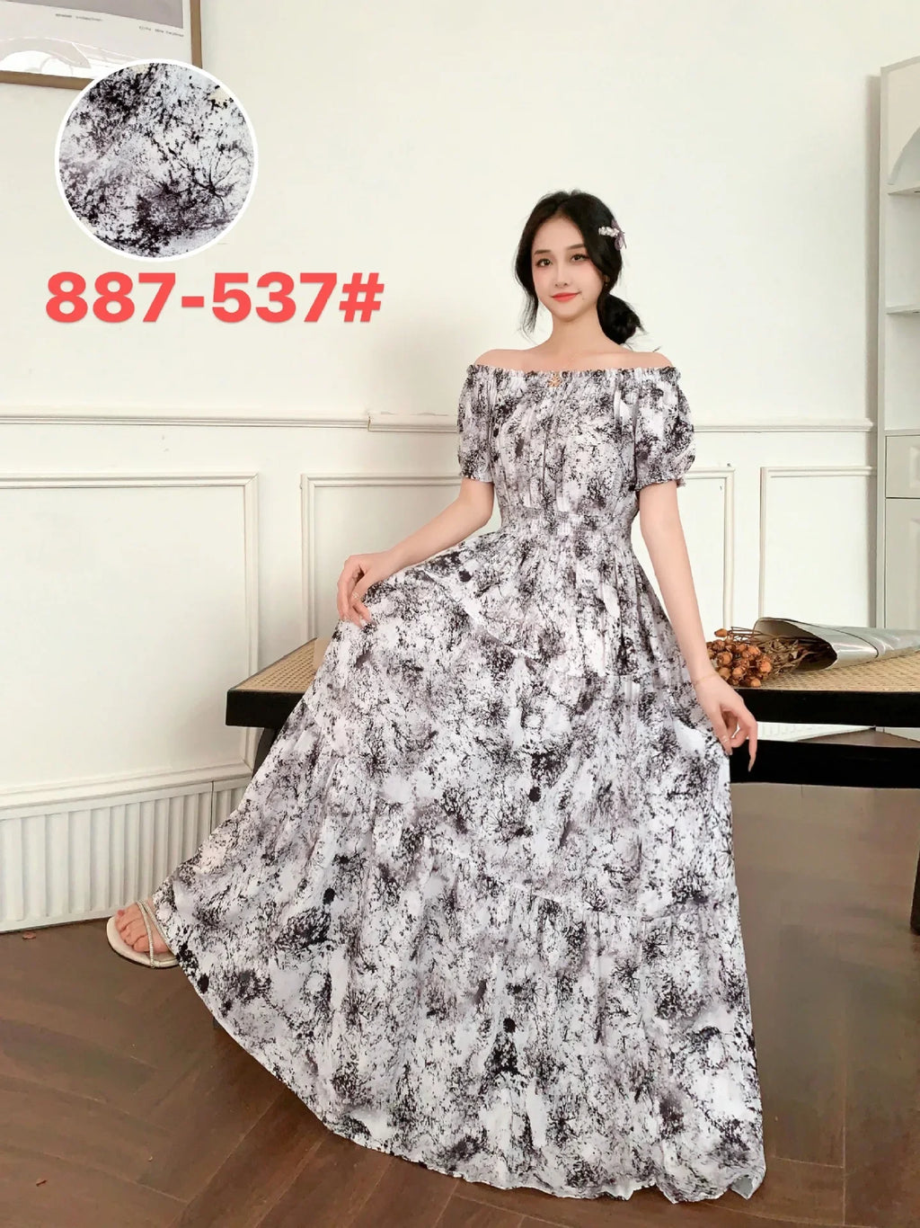 Sexy Slash Neck Long Dress Women Summer Indian Clothes Bohemian Cotton Print Floral Boho Korean Fashion Style Casual Big Skirt