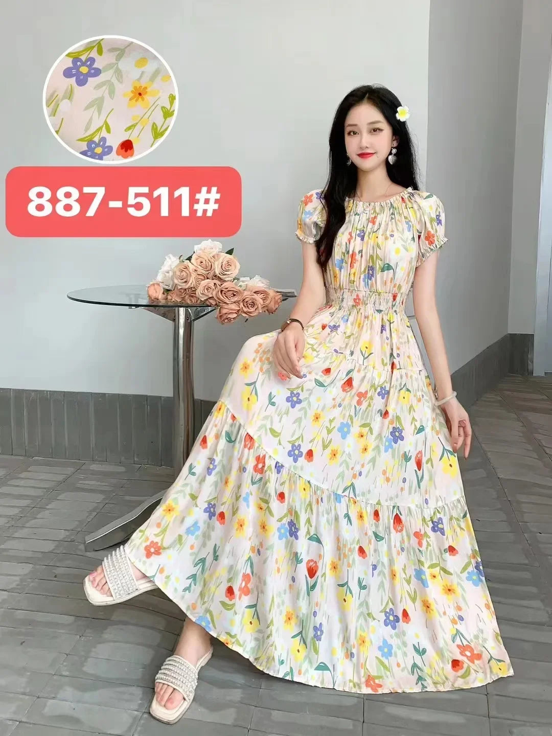 Sexy Slash Neck Long Dress Women Summer Indian Clothes Bohemian Cotton Print Floral Boho Korean Fashion Style Casual Big Skirt