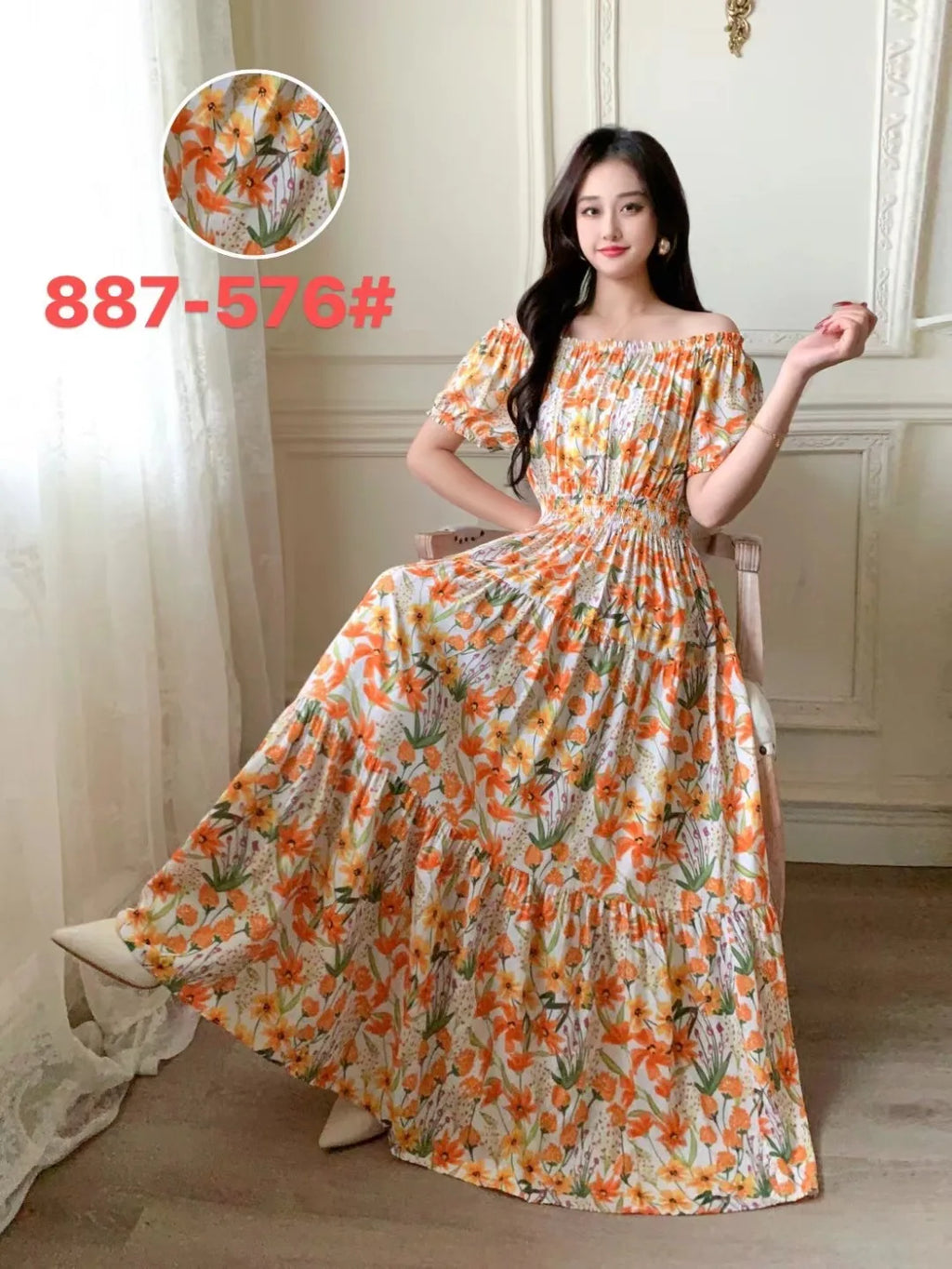 Sexy Slash Neck Long Dress Women Summer Indian Clothes Bohemian Cotton Print Floral Boho Korean Fashion Style Casual Big Skirt