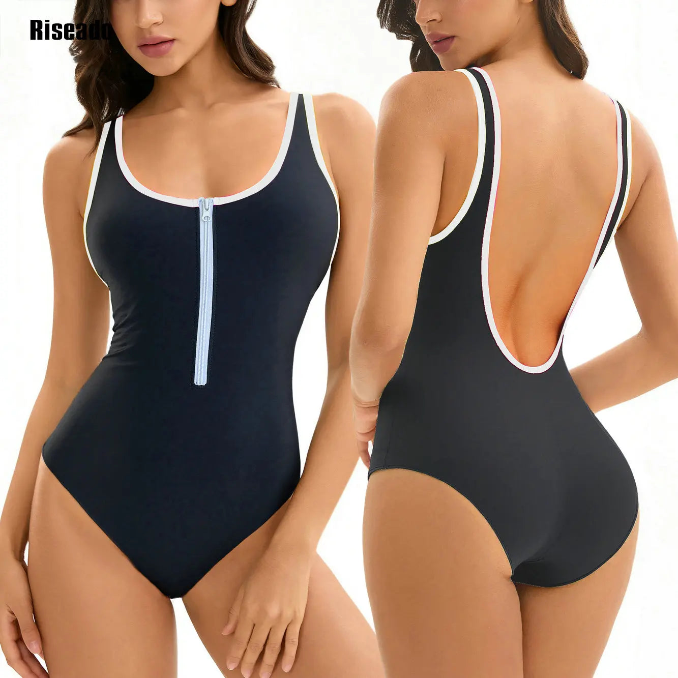 Maillot de Bain Une Pièce Femme Sport Dos Nageur – 25 Couleurs, Grande Taille