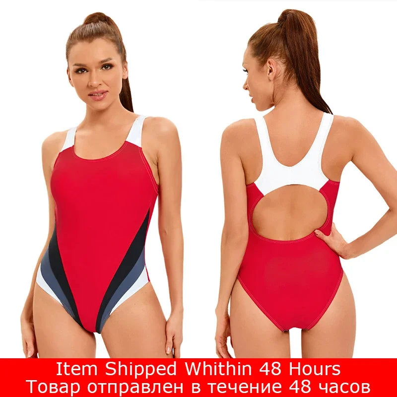 Maillot de Bain Une Pièce Femme Sport Dos Nageur – 25 Couleurs, Grande Taille