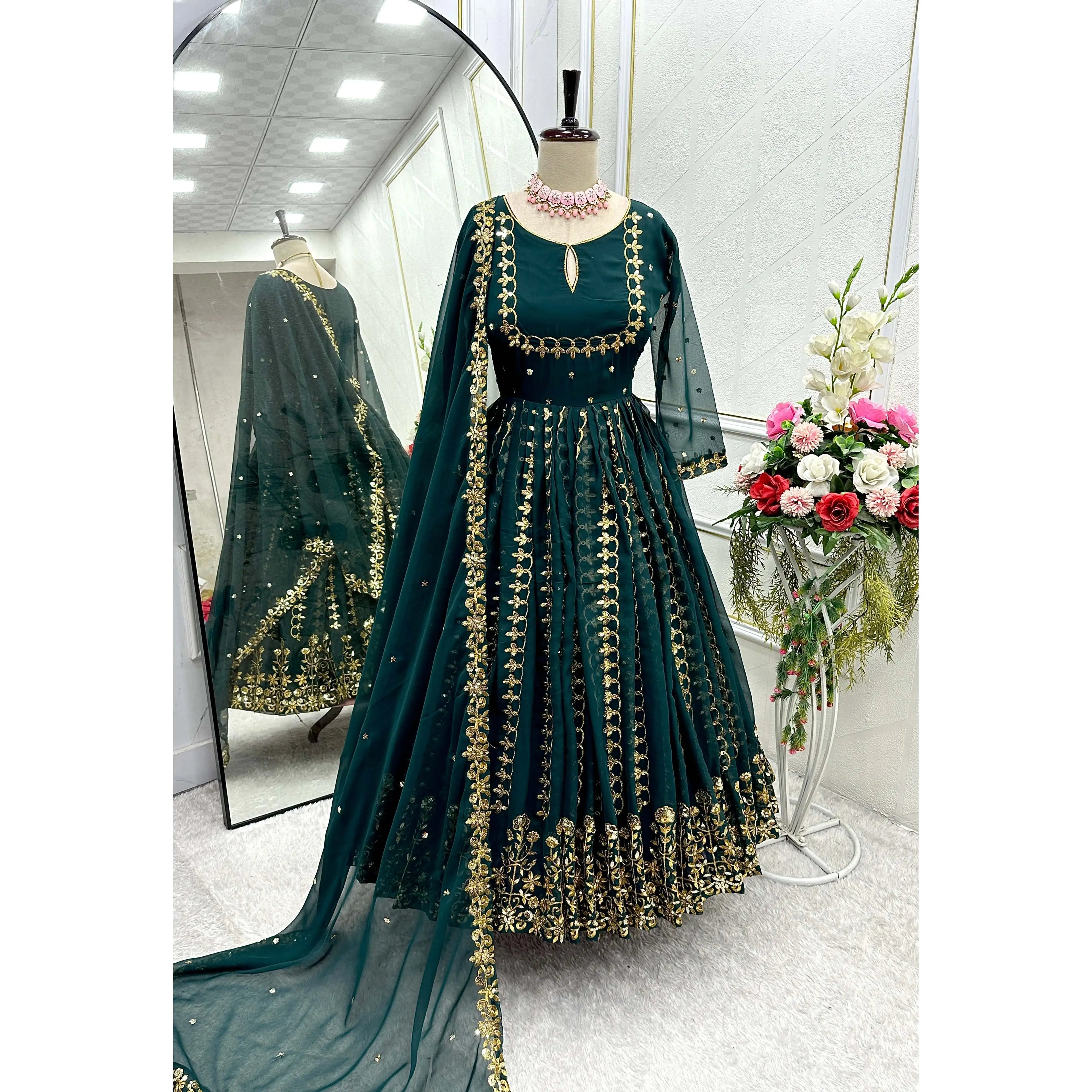 Handmade Designer A-Line Gown with Dupatta Empire Waistline for Party Wear