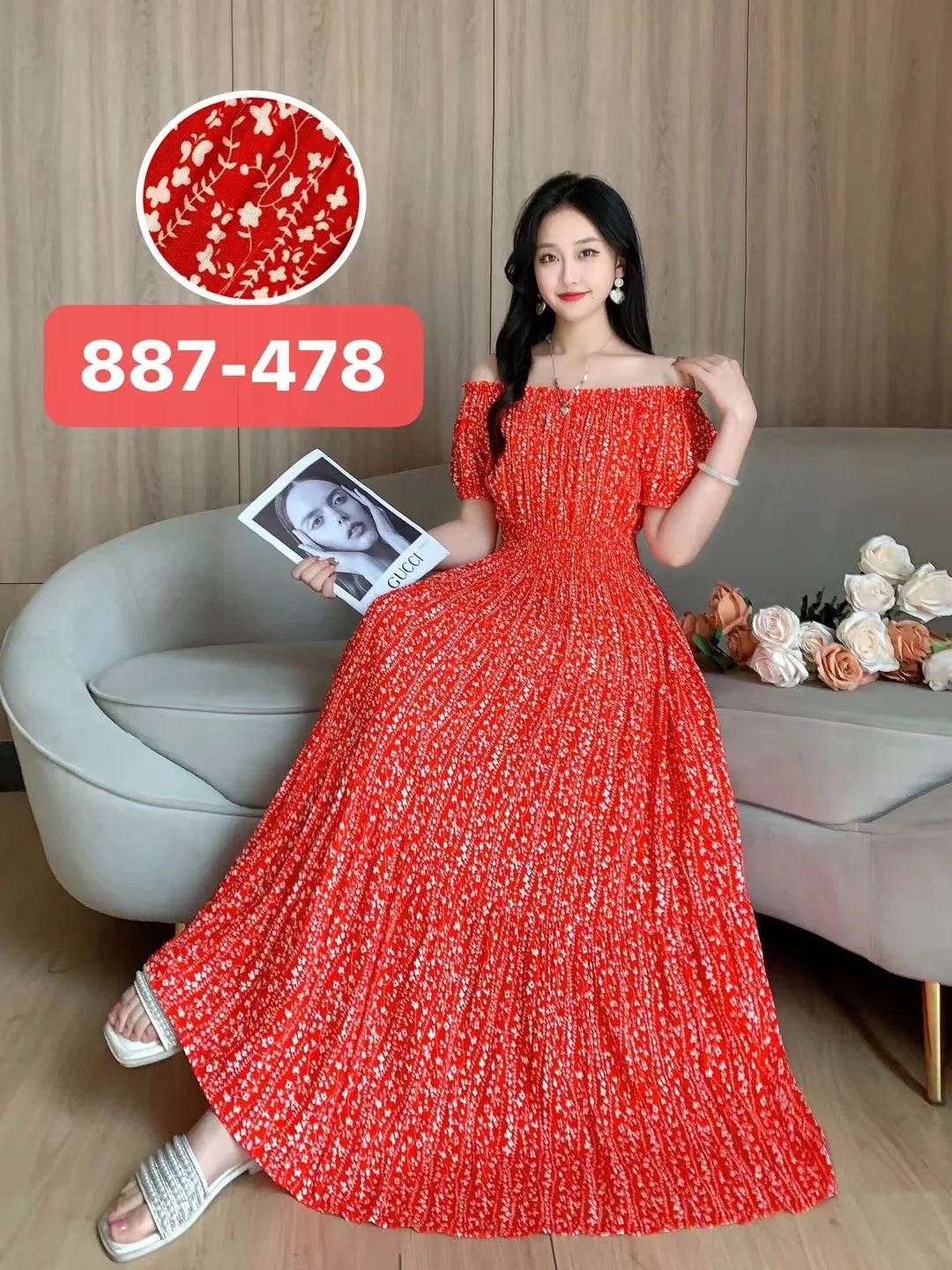 Sexy Slash Neck Long Dress Women Summer Indian Clothes Bohemian Cotton Print Floral Boho Korean Fashion Style Casual Big Skirt