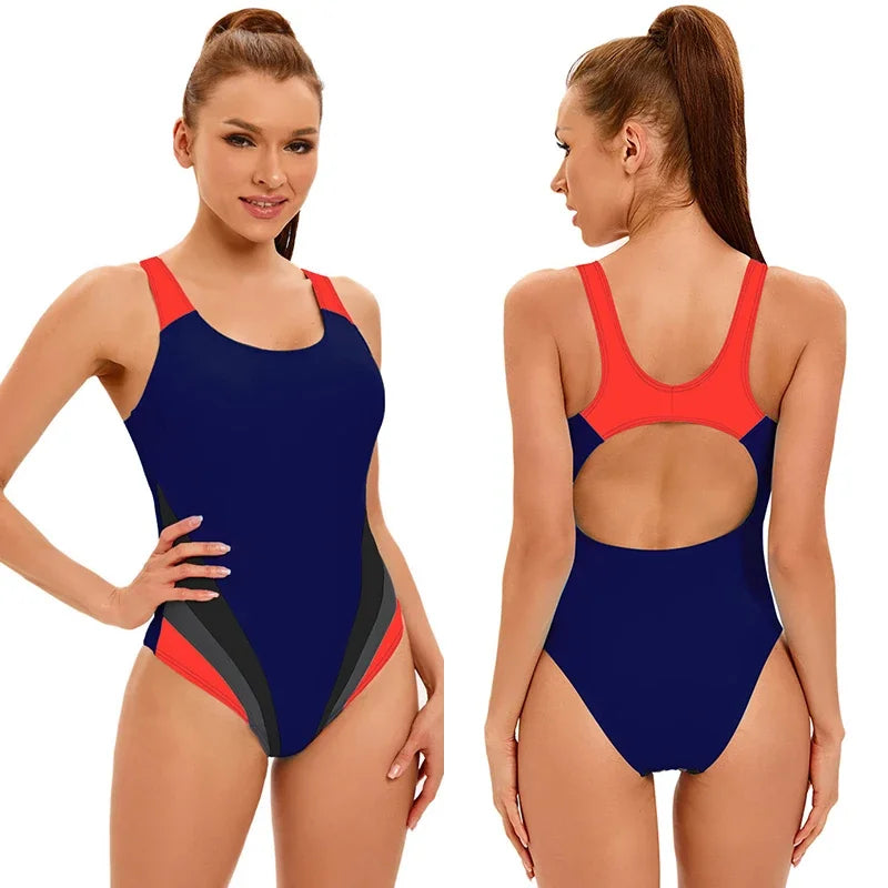 Maillot de Bain Une Pièce Femme Sport Dos Nageur – 25 Couleurs, Grande Taille