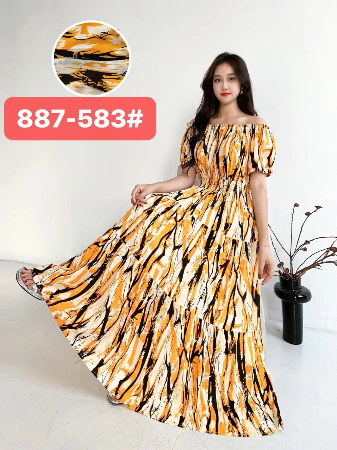 Sexy Slash Neck Long Dress Women Summer Indian Clothes Bohemian Cotton Print Floral Boho Korean Fashion Style Casual Big Skirt