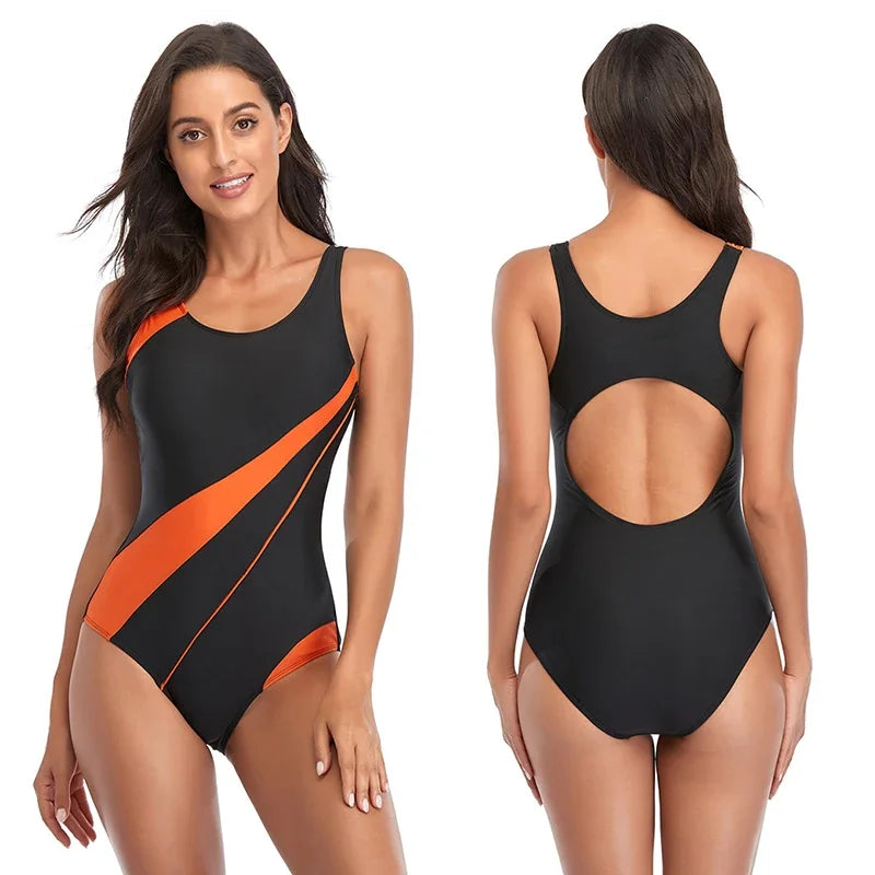 Maillot de Bain Une Pièce Femme Sport Dos Nageur – 25 Couleurs, Grande Taille