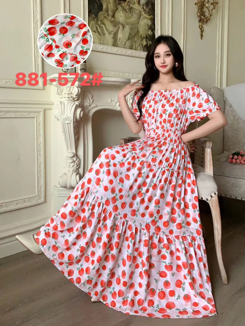 Sexy Slash Neck Long Dress Women Summer Indian Clothes Bohemian Cotton Print Floral Boho Korean Fashion Style Casual Big Skirt