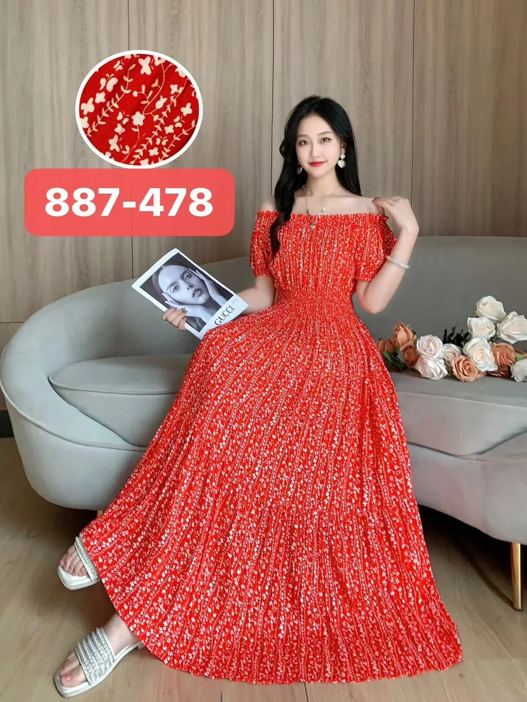 Sexy Slash Neck Long Dress Women Summer Indian Clothes Bohemian Cotton Print Floral Boho Korean Fashion Style Casual Big Skirt