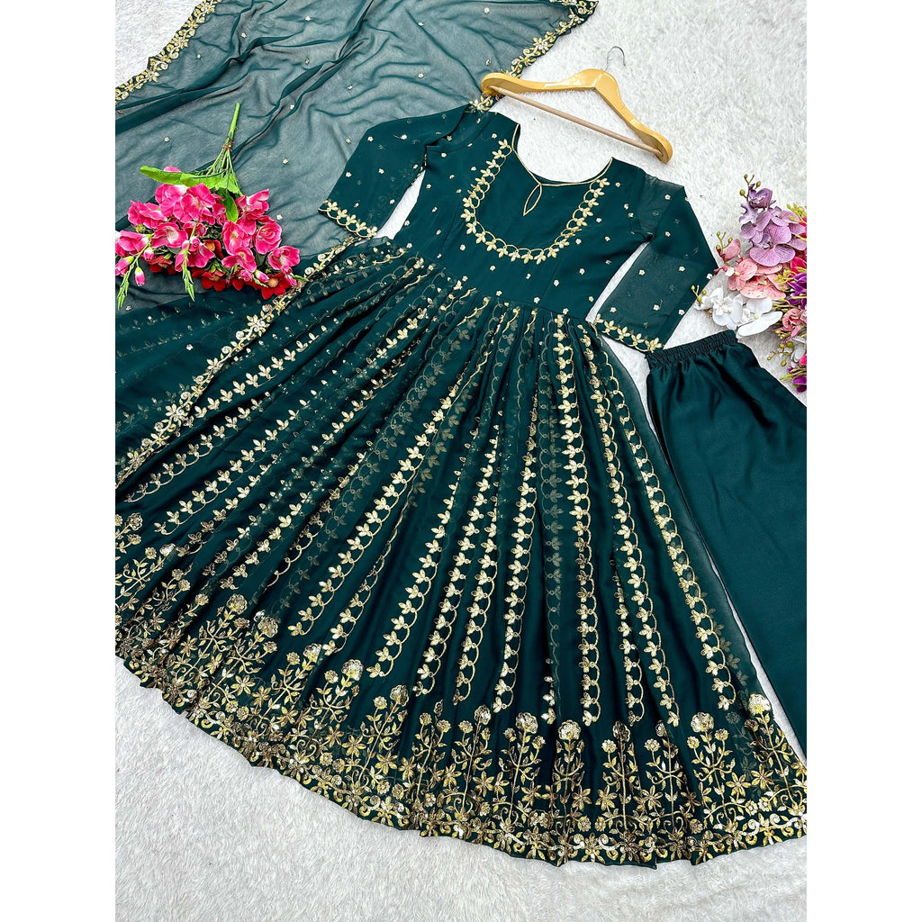 Handmade Designer A-Line Gown with Dupatta Empire Waistline for Party Wear