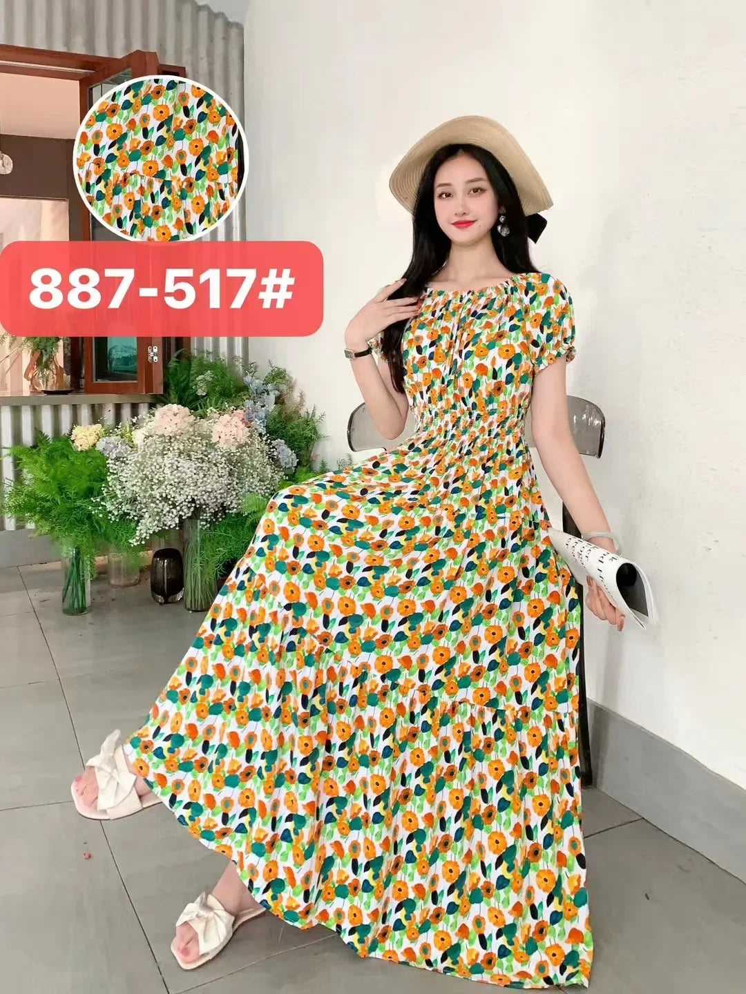Sexy Slash Neck Long Dress Women Summer Indian Clothes Bohemian Cotton Print Floral Boho Korean Fashion Style Casual Big Skirt