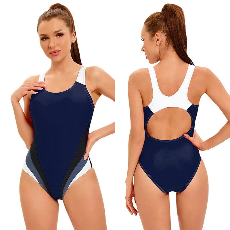 Maillot de Bain Une Pièce Femme Sport Dos Nageur – 25 Couleurs, Grande Taille