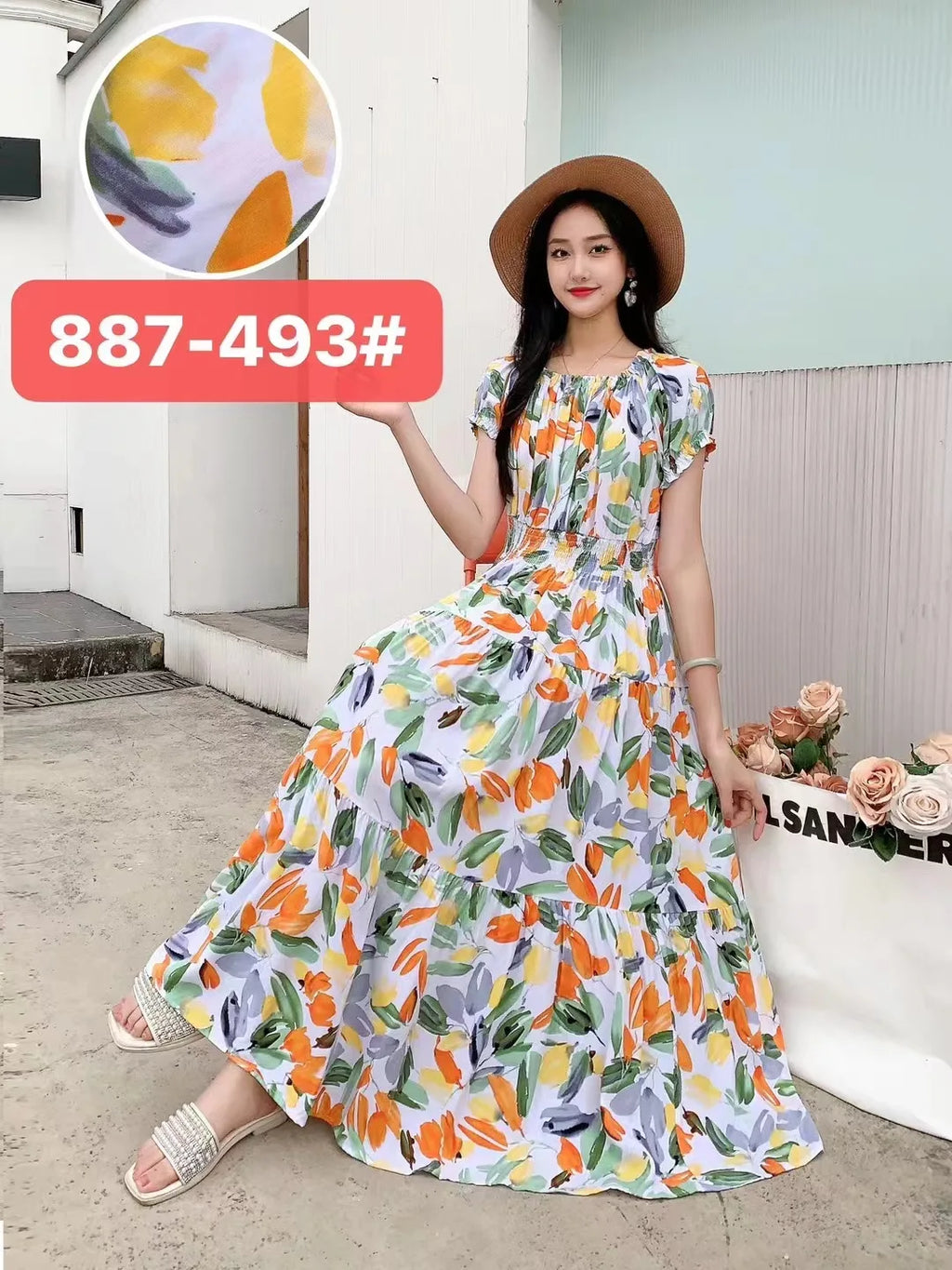 Sexy Slash Neck Long Dress Women Summer Indian Clothes Bohemian Cotton Print Floral Boho Korean Fashion Style Casual Big Skirt