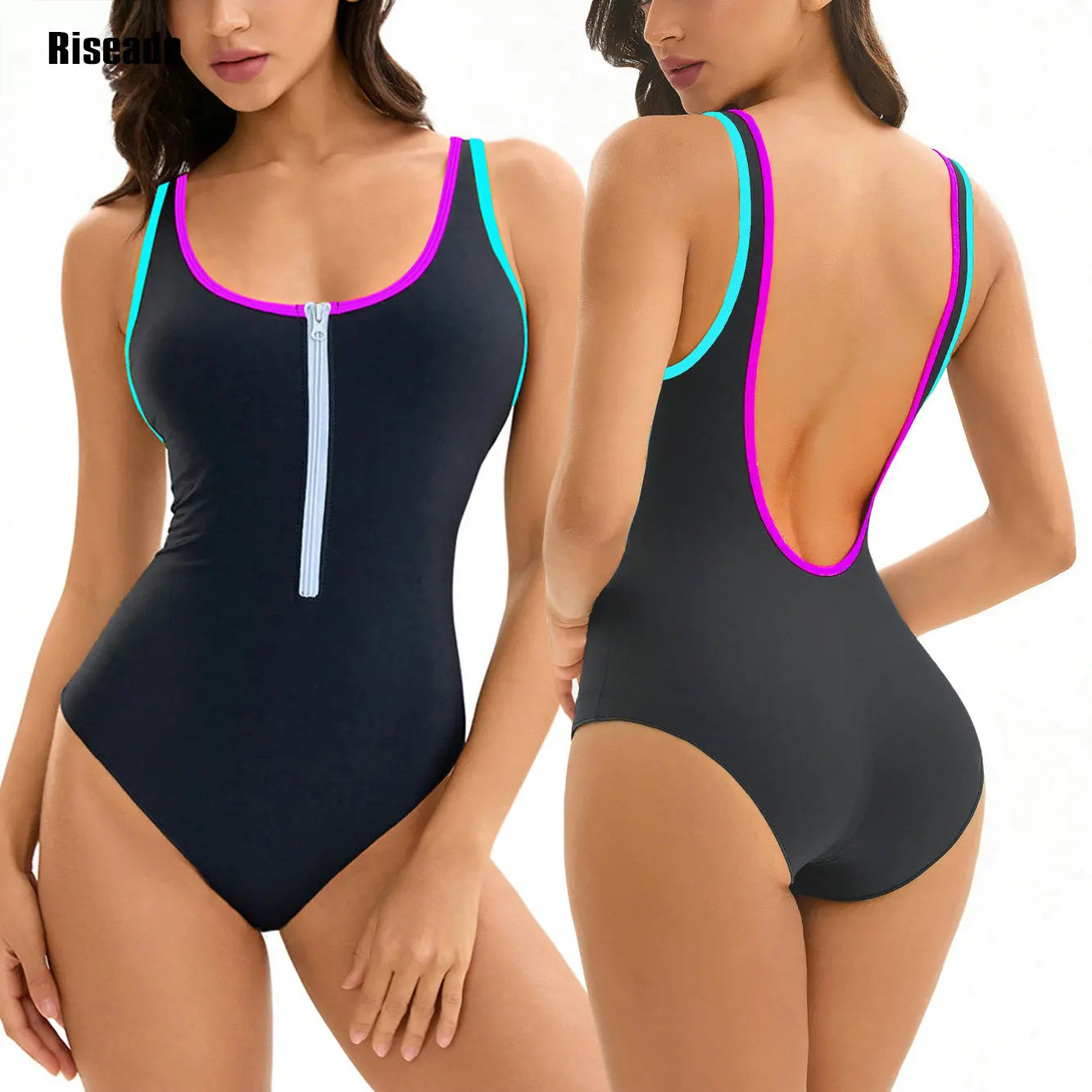 Maillot de Bain Une Pièce Femme Sport Dos Nageur – 25 Couleurs, Grande Taille