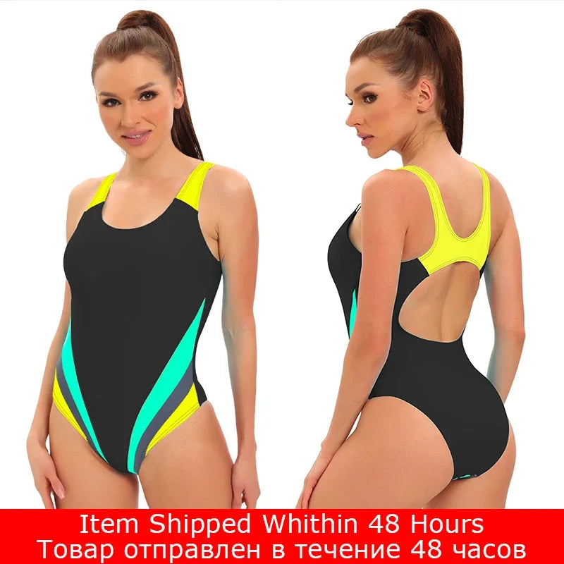 Maillot de Bain Une Pièce Femme Sport Dos Nageur – 25 Couleurs, Grande Taille