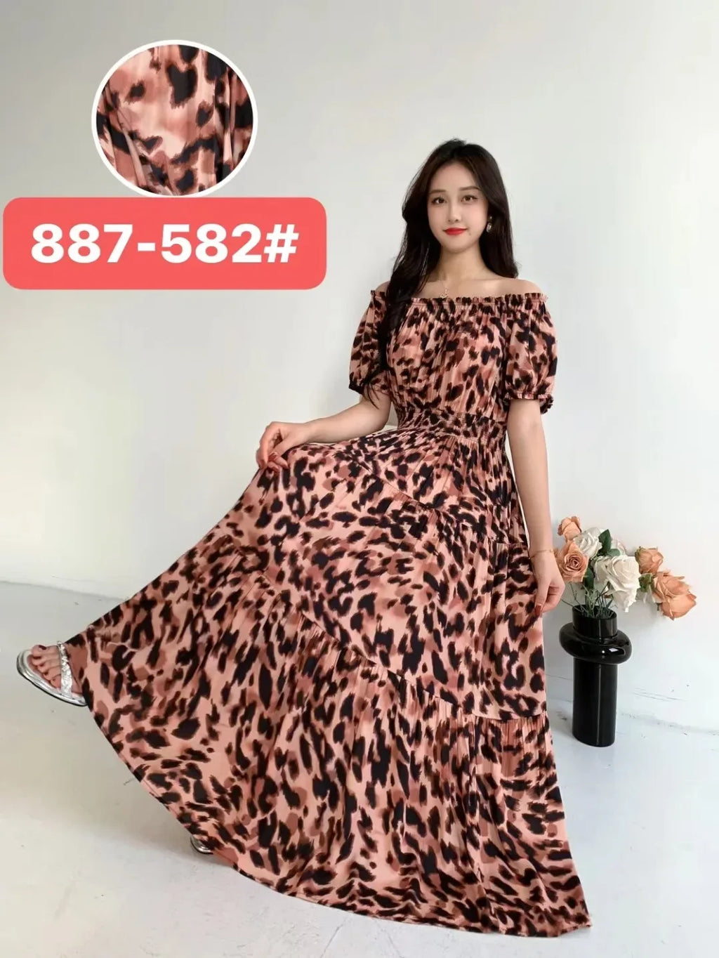 Sexy Slash Neck Long Dress Women Summer Indian Clothes Bohemian Cotton Print Floral Boho Korean Fashion Style Casual Big Skirt