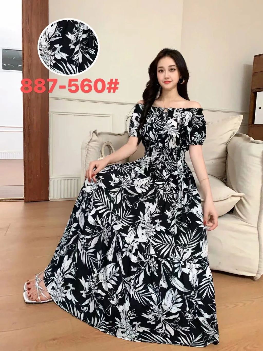 Sexy Slash Neck Long Dress Women Summer Indian Clothes Bohemian Cotton Print Floral Boho Korean Fashion Style Casual Big Skirt