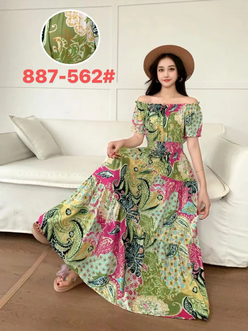 Sexy Slash Neck Long Dress Women Summer Indian Clothes Bohemian Cotton Print Floral Boho Korean Fashion Style Casual Big Skirt