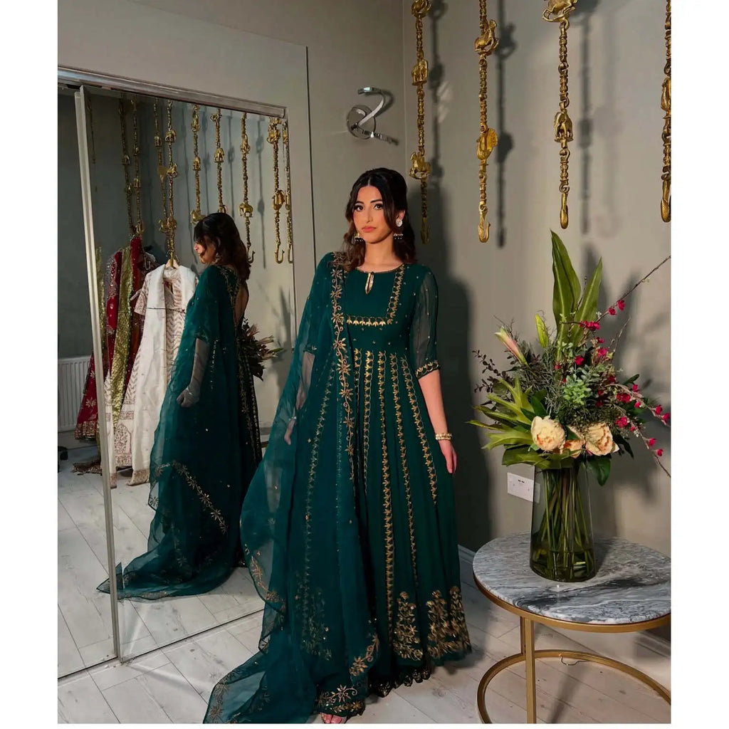 Handmade Designer A-Line Gown with Dupatta Empire Waistline for Party Wear