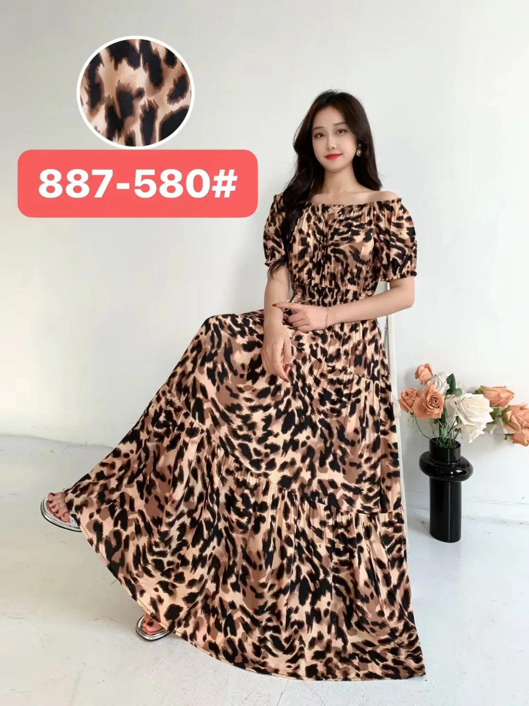 Sexy Slash Neck Long Dress Women Summer Indian Clothes Bohemian Cotton Print Floral Boho Korean Fashion Style Casual Big Skirt