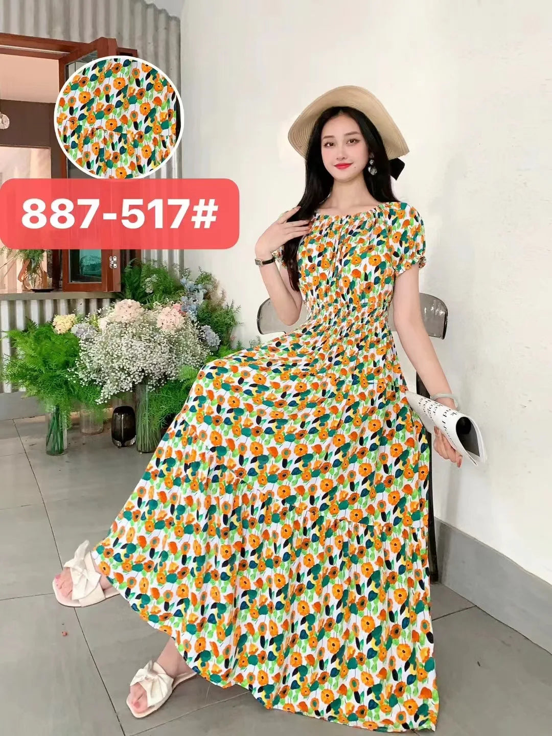 Sexy Slash Neck Long Dress Women Summer Indian Clothes Bohemian Cotton Print Floral Boho Korean Fashion Style Casual Big Skirt
