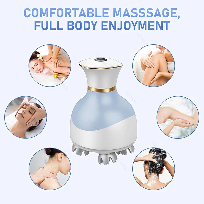 Masseur de Cuir Chevelu Électrique Sans Fil 4 Têtes de Massage 5 Modes IPX6