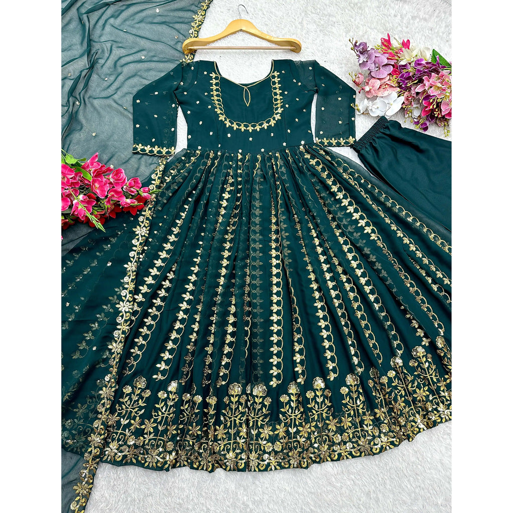 Handmade Designer A-Line Gown with Dupatta Empire Waistline for Party Wear