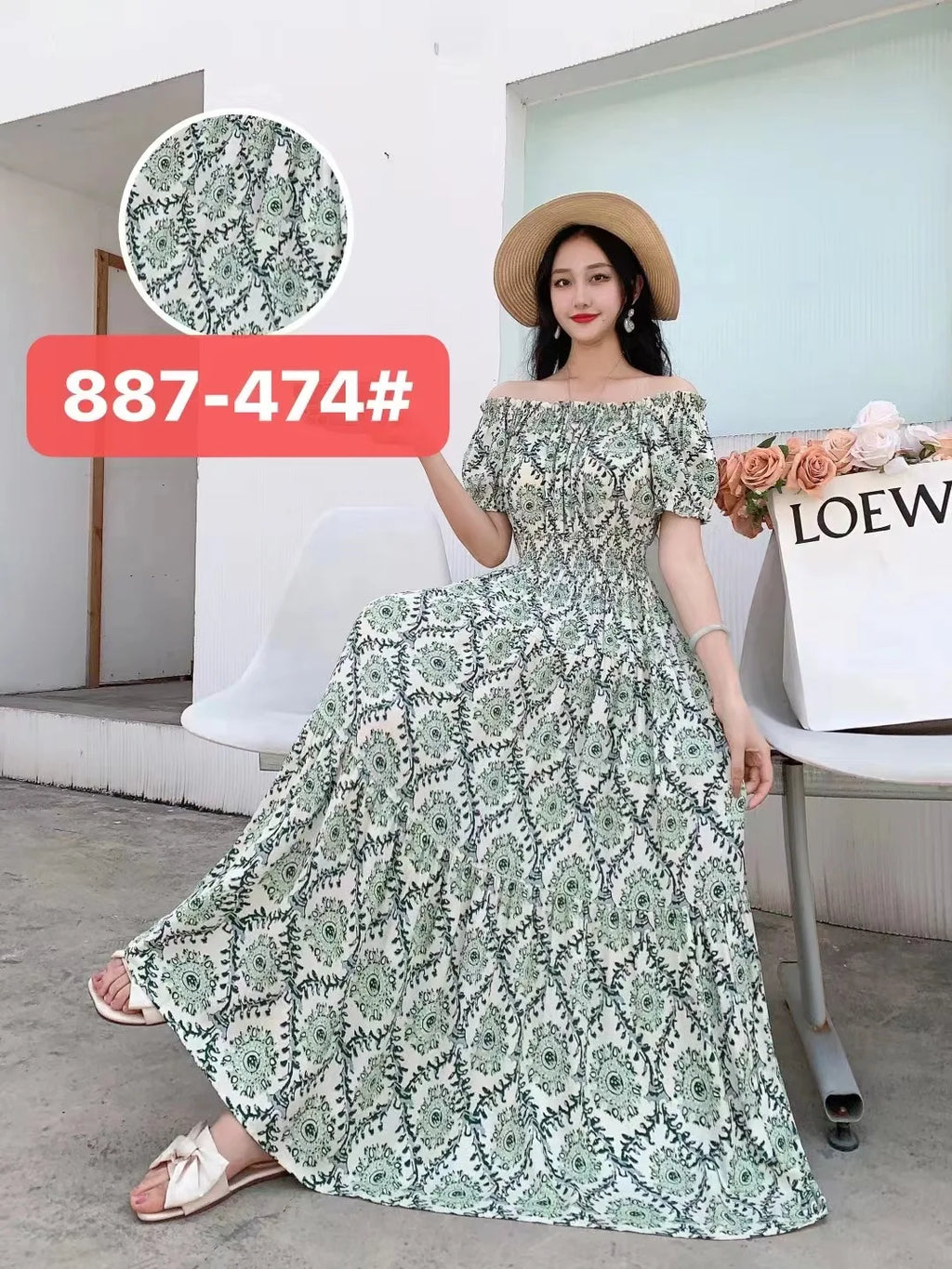 Sexy Slash Neck Long Dress Women Summer Indian Clothes Bohemian Cotton Print Floral Boho Korean Fashion Style Casual Big Skirt